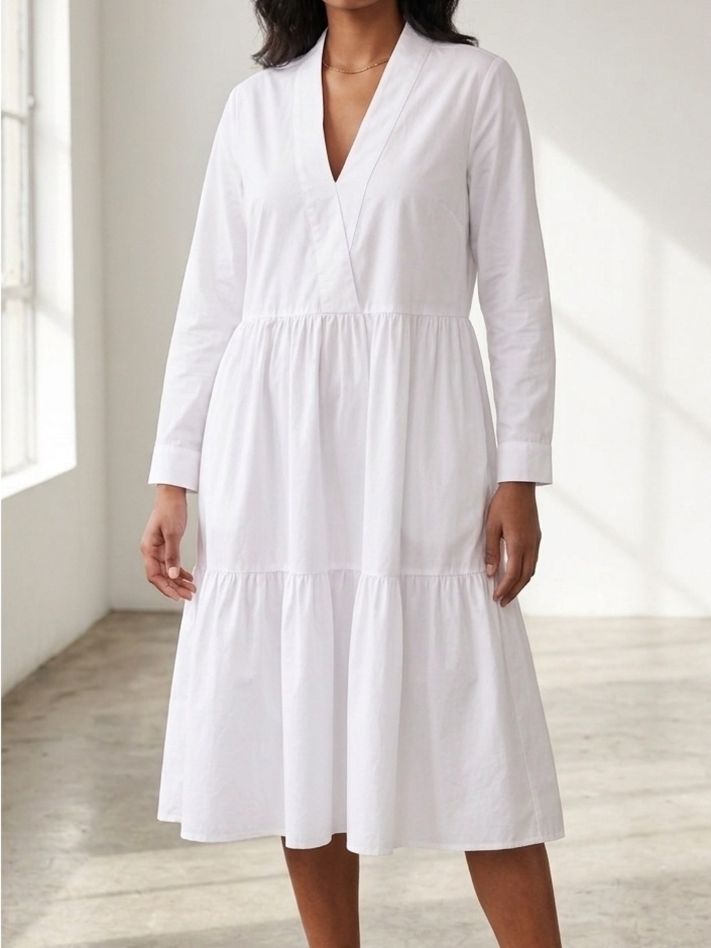 Pure Cotton  Tiered Long-Sleeve Dress 🇵🇹